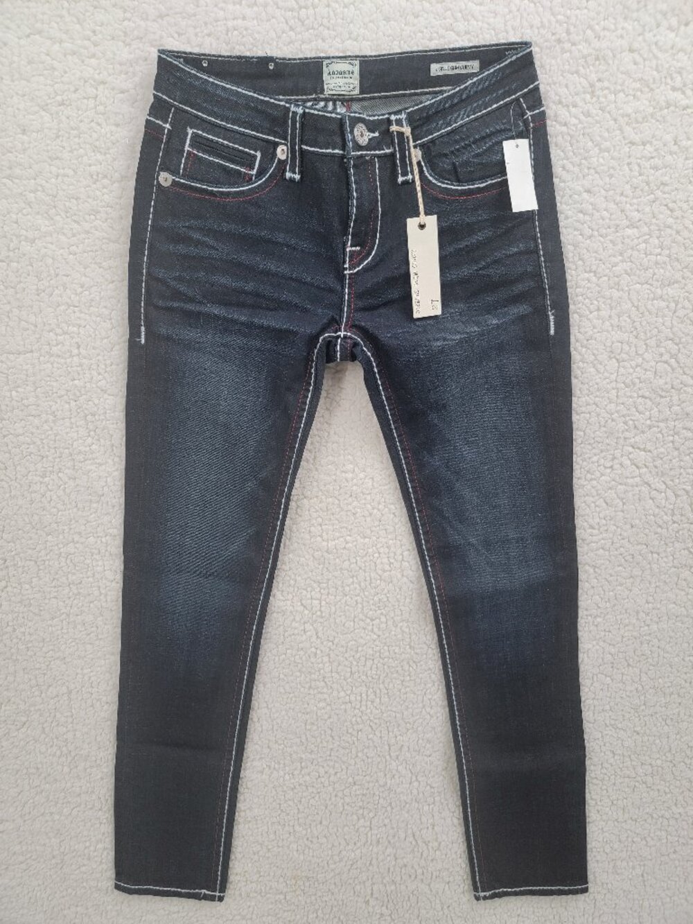 NWT Anoname Giselle Slim Curvy Skinny Jeans Womens 27 Dark Wash Contrast Stitch